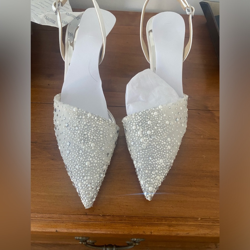 Badgley Mischka White Crystal Embellished Heels